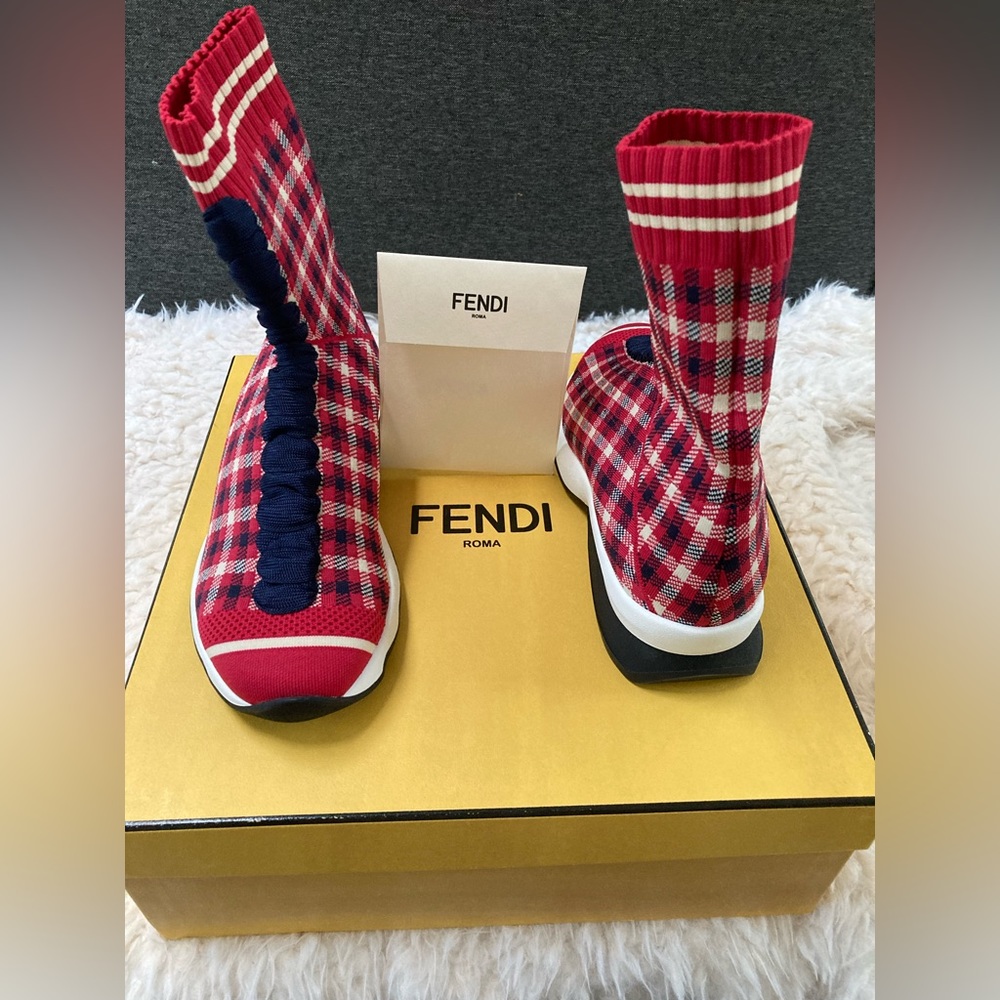 FENDI Mesh Accents Sock Sneakers. Authentic New In Box . Size 34, retail $700